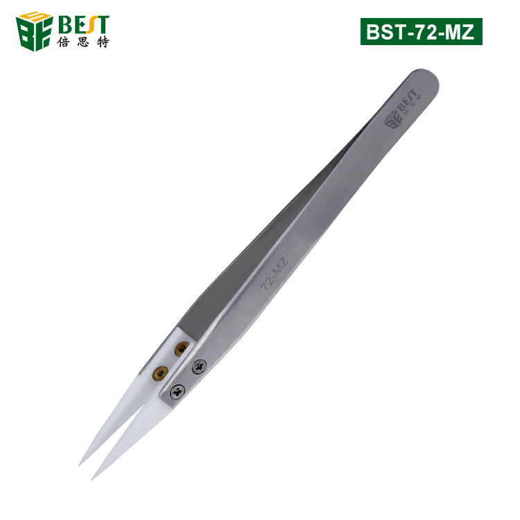 BST-72-MZ 陶瓷頭不銹鋼鑷子 陶瓷直鑷子不銹鋼手柄 耐酸 耐高溫無感鑷子