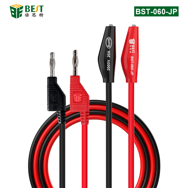 BST-060-JP 超導傳輸疊插香蕉插頭轉鱷魚夾子線 4mm燈籠頭轉鱷魚夾試驗線 純銅4mm香蕉插頭轉鱷魚夾高壓測試線萬用表雙頭夾子線 2000V20A大電流